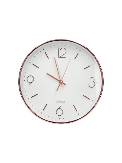Reloj q-connect de pared metalico redondo 30,5 cm movimiento silencioso color rosa dorado
