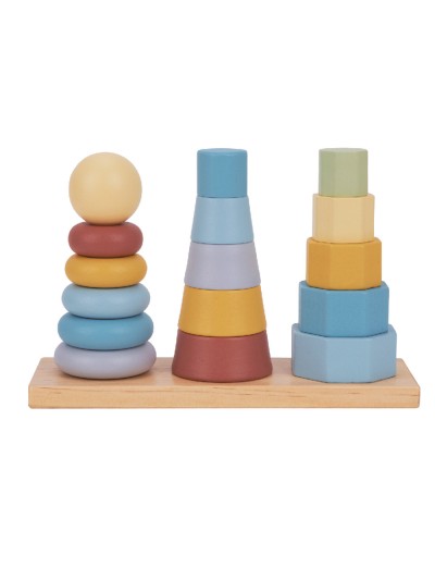 Juego infantil imaginovo madera torre de formas apilables +18 meses 17 piezas 28x20x9cm