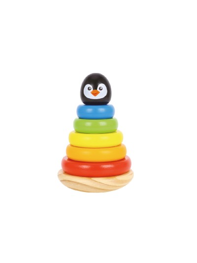 Juego infantil imaginovo madera forma de pinguino torre de formas apilables +12 meses 7 piezas 18x12x12cm