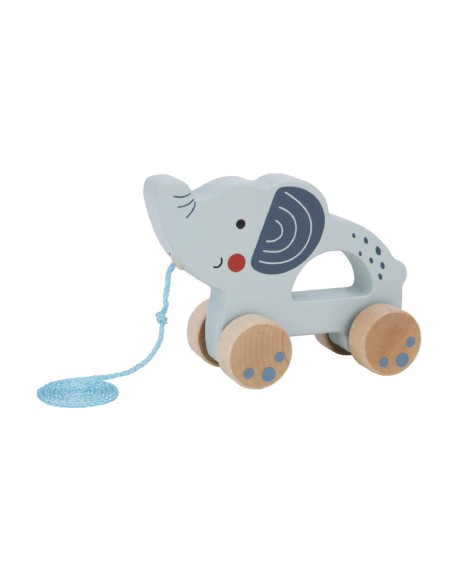 Juego infantil imaginovo madera elefante para arrastrar con ruedas +12 meses 13,4x10x5,4cm