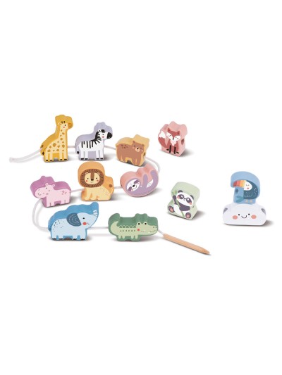 Juego infantil imaginovo madera cuentas animales para enhebrar +24 meses 13 piezas 27x6,5x6,5cm