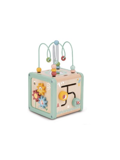 Juego infantil imaginovo madera cubo de actividades +18 meses 15,5x15,5x28cm