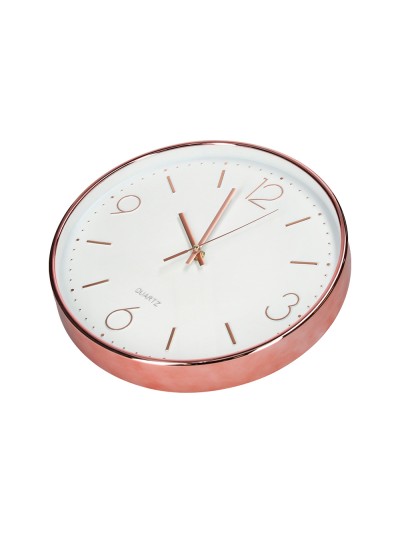 Reloj q-connect de pared metalico redondo 30,5 cm movimiento silencioso color rosa dorado