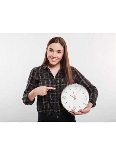 Reloj q-connect de pared metalico redondo 30,5 cm movimiento silencioso color rosa dorado