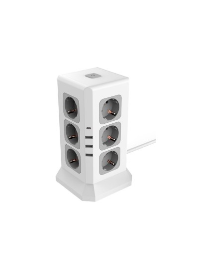 Regleta q-connect enchufe multiple 16 en 1 cable 2 mt 12 tomas de corriente+3 usb+1 usb tipo c 120x120x210mm