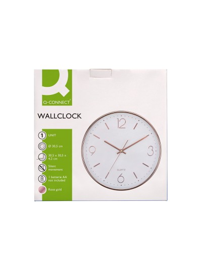 Reloj q-connect de pared metalico redondo 30,5 cm movimiento silencioso color rosa dorado