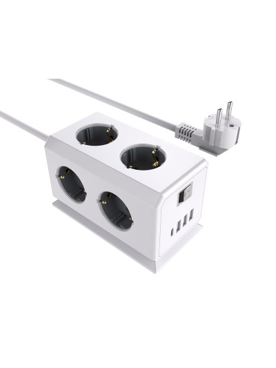 Regleta q-connect enchufe multiple 10 en 1 cable 1,4 mt 6 tomas de corriente+3 usb+1 usb tipo c 140x76x87mm