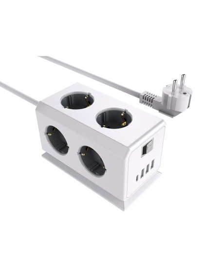 Regleta q-connect enchufe multiple 10 en 1 cable 1,4 mt 6 tomas de corriente+3 usb+1 usb tipo c 140x76x87mm