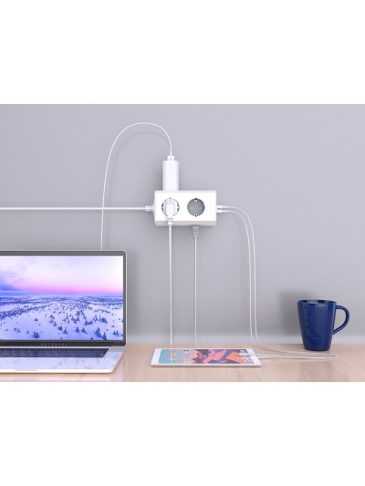 Regleta q-connect enchufe multiple 10 en 1 cable 1,4 mt 6 tomas de corriente+3 usb+1 usb tipo c 140x76x87mm