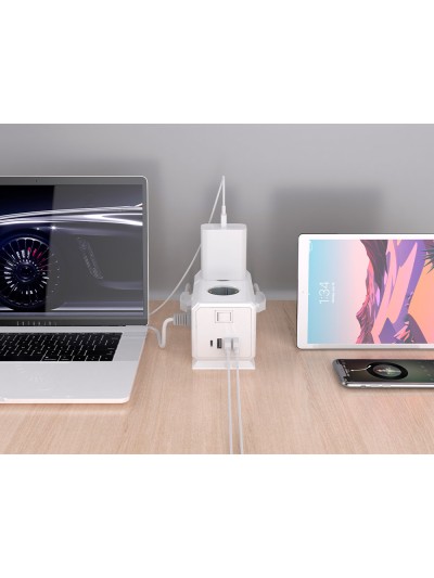 Regleta q-connect enchufe multiple 10 en 1 cable 1,4 mt 6 tomas de corriente+3 usb+1 usb tipo c 140x76x87mm