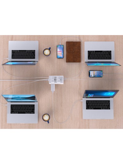 Regleta q-connect enchufe multiple 10 en 1 cable 1,4 mt 6 tomas de corriente+3 usb+1 usb tipo c 140x76x87mm