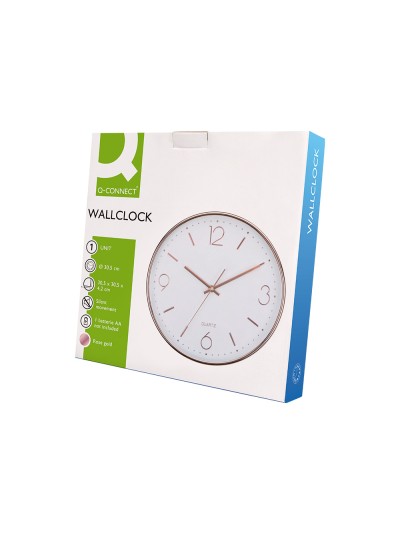 Reloj q-connect de pared metalico redondo 30,5 cm movimiento silencioso color rosa dorado