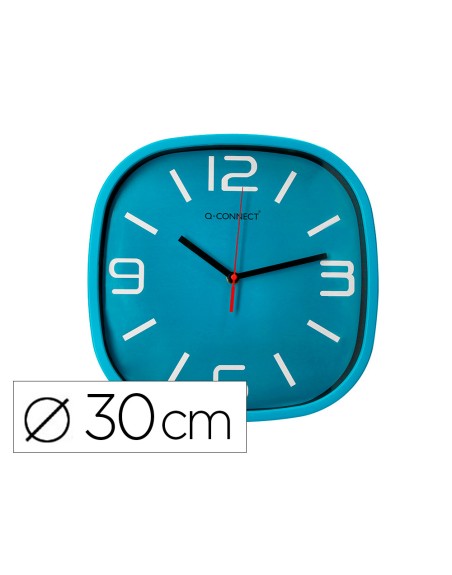 Reloj q-connect de pared de plastico redondo 30 cm movimiento silencioso color azul