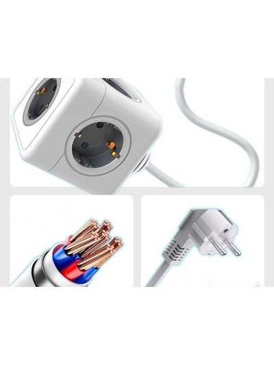 Regleta q-connect de cubo enchufe multiple power cube 5 en 1 cable de 1,4 mt 5 tomas de corriente 75x75x112mm