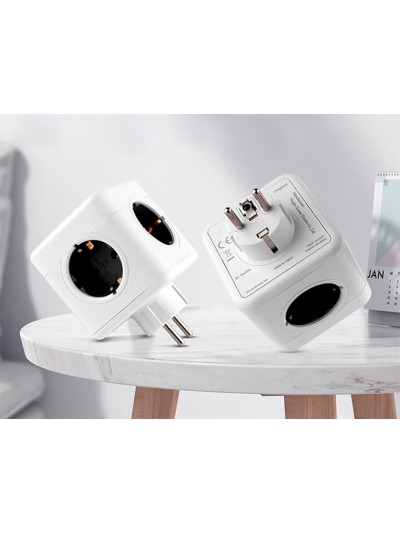 Regleta q-connect de cubo enchufe multiple power cube 5 en 1 directo a pared 5 tomas de corriente 75x75x112mm