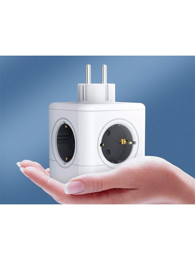 Regleta q-connect de cubo enchufe multiple power cube 5 en 1 directo a pared 5 tomas de corriente 75x75x112mm