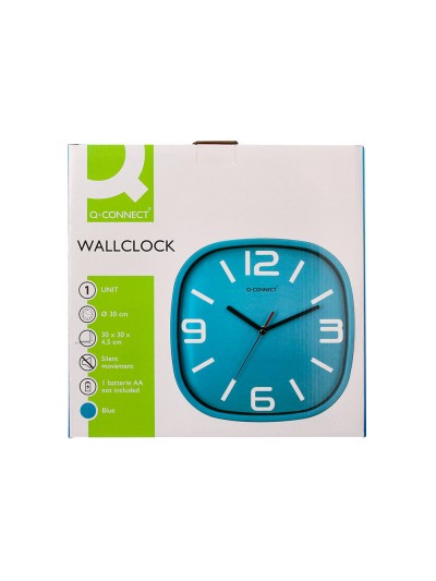 Reloj q-connect de pared de plastico redondo 30 cm movimiento silencioso color azul
