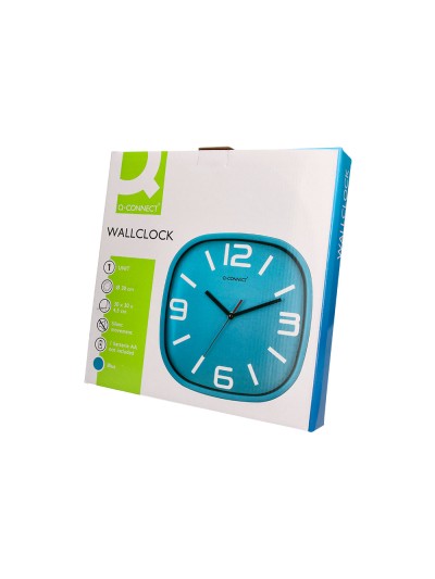 Reloj q-connect de pared de plastico redondo 30 cm movimiento silencioso color azul