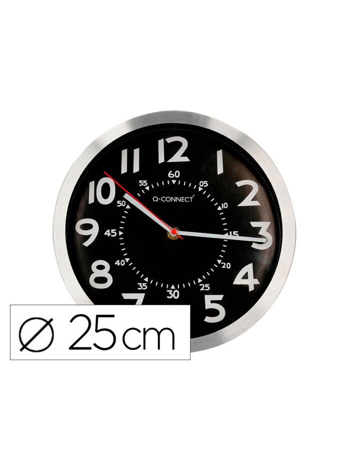 Reloj q-connect de pared metalico redondo 25 cm movimiento silencioso color negro con esfera cromado Reloj q-connect de pared metalico redondo 25 cm movimiento silencioso color negro con esfera cromado
