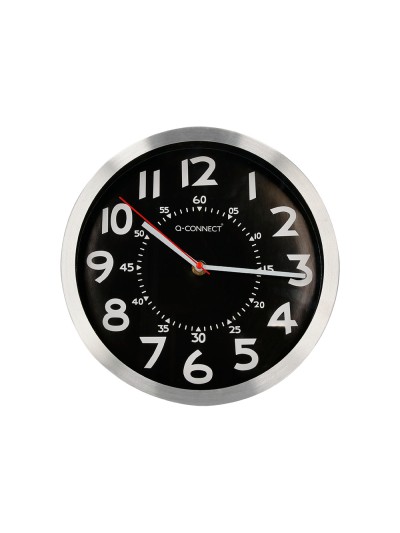 Reloj q-connect de pared metalico redondo 25 cm movimiento silencioso color negro con esfera cromado