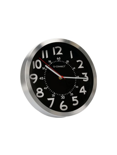 Reloj q-connect de pared metalico redondo 25 cm movimiento silencioso color negro con esfera cromado