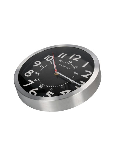 Reloj q-connect de pared metalico redondo 25 cm movimiento silencioso color negro con esfera cromado