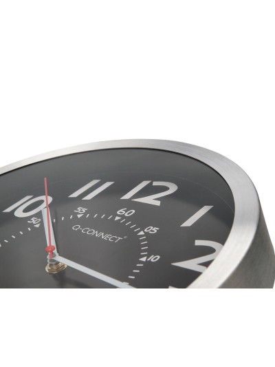 Reloj q-connect de pared metalico redondo 25 cm movimiento silencioso color negro con esfera cromado