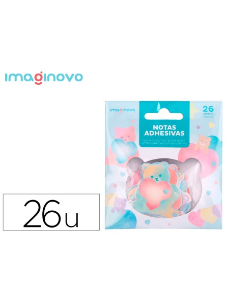Pegatinas imaginovo notas adhesivas papel forma oso y corazon 110x105 mm en blister
