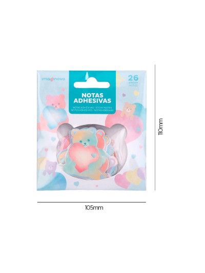 Pegatinas imaginovo notas adhesivas papel forma oso y corazon 110x105 mm en blister
