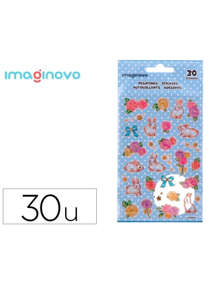 Pegatinas imaginovo flores y conejos de papel 190x104 mm en blister