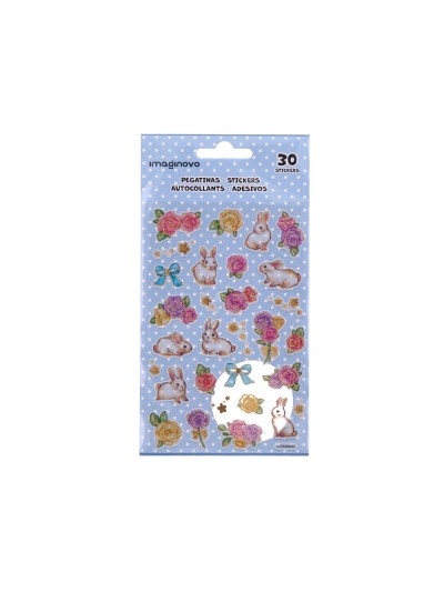 Pegatinas imaginovo flores y conejos de papel 190x104 mm en blister
