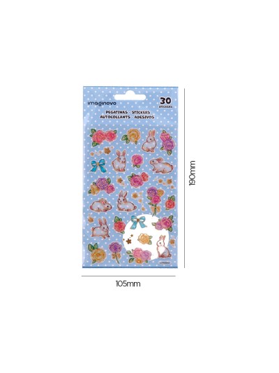 Pegatinas imaginovo flores y conejos de papel 190x104 mm en blister