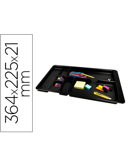 Bandeja organizadora q-connect de cajones color negro 364x225x21 mm