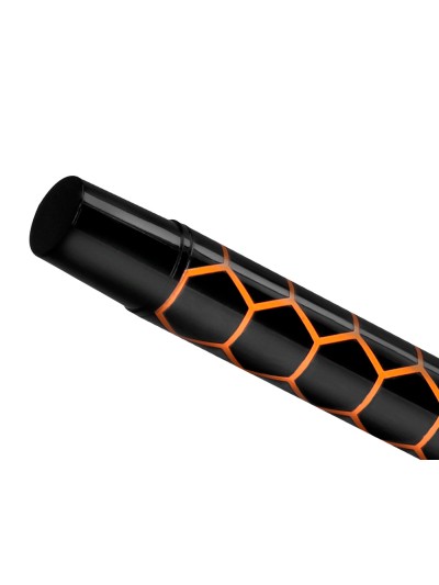 Boligrafo belius legacy aluminio diseño hexagono naranja cuerpo negro tinta color azul caja de diseño