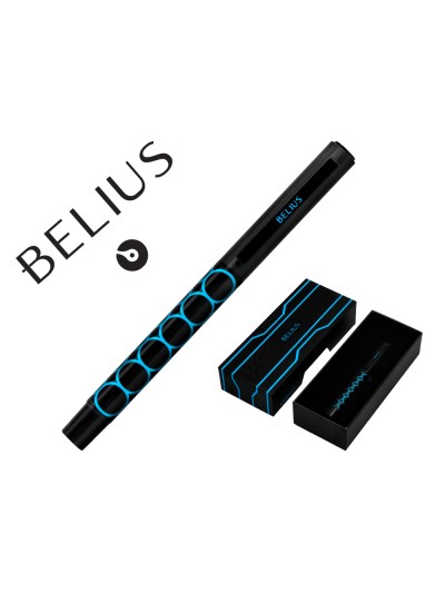Boligrafo belius legacy aluminio diseño circulos azul cuerpo negro tinta color azul caja de diseño