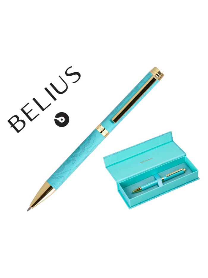 Boligrafo belius wild west aluminio color turquesa doradotinta color azul caja de diseño Boligrafo belius wild west aluminio color turquesa doradotinta color azul caja de diseño
