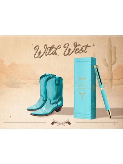 Boligrafo belius wild west aluminio color turquesa doradotinta color azul caja de diseño