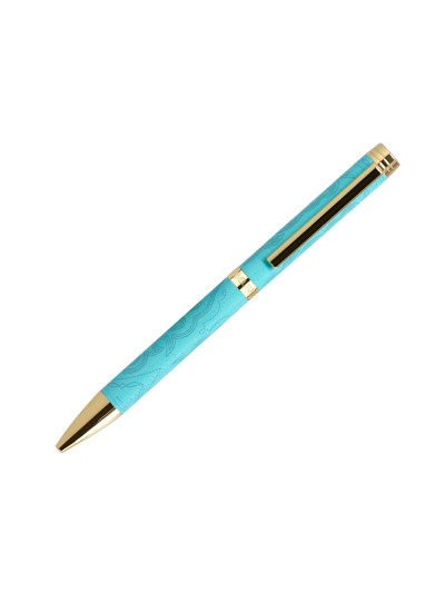 Boligrafo belius wild west aluminio color turquesa doradotinta color azul caja de diseño