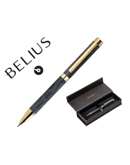 Boligrafo belius wild west aluminio color negro dorado tinta color azul caja de diseño