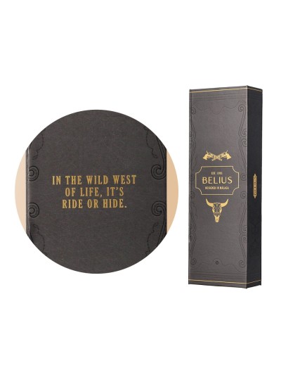 Boligrafo belius wild west aluminio color negro dorado tinta color azul caja de diseño