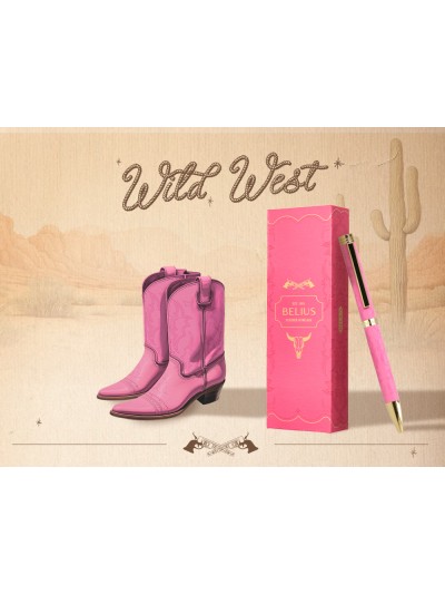 Boligrafo belius wild west aluminio color rosa dorado tinta color azul caja de diseño
