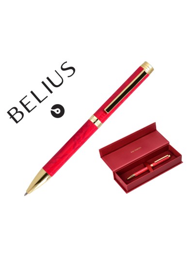 Boligrafo belius wild west aluminio color granate celeste dorado tinta color azul caja de diseño
