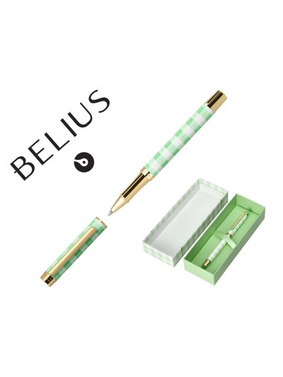Boligrafo belius picnic aluminio color verde dorado tinta color azul caja de diseño