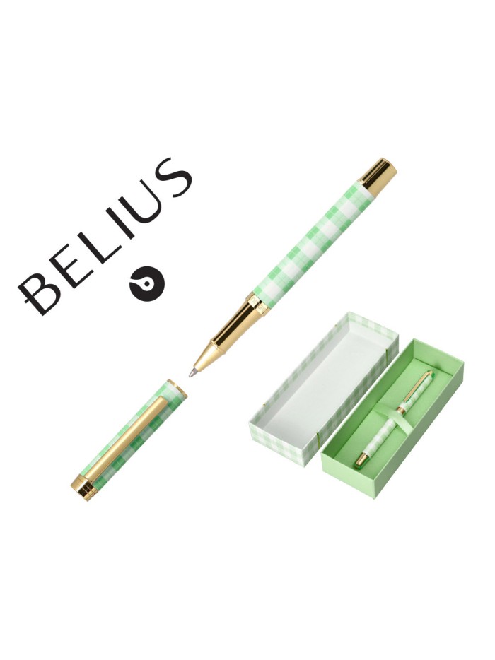Boligrafo belius picnic aluminio color verde dorado tinta color azul caja de diseño Boligrafo belius picnic aluminio color verde dorado tinta color azul caja de diseño