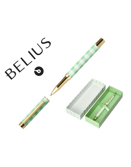 Boligrafo belius picnic aluminio color verde dorado tinta color azul caja de diseño