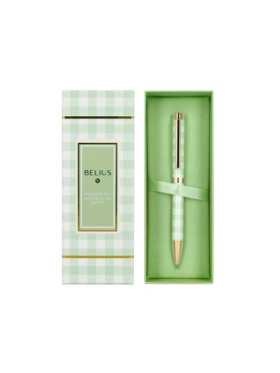 Boligrafo belius picnic aluminio color verde dorado tinta color azul caja de diseño