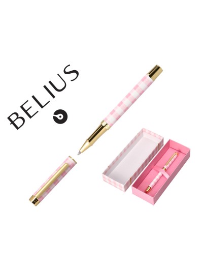 Boligrafo belius picnic aluminio color rosa dorado tinta color azul caja de diseño