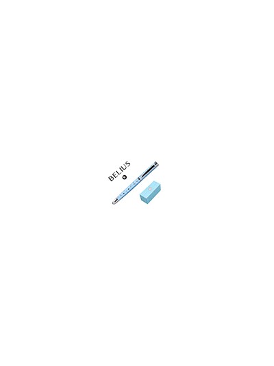 Roller belius bella aluminio color azul celeste diseño plateado relieve tinta color negro caja de diseño