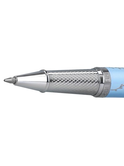 Roller belius bella aluminio color azul celeste diseño plateado relieve tinta color negro caja de diseño