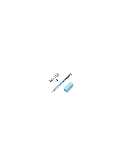 Boligrafo belius bella aluminio color azul celeste diseño plateado relieve tinta azul caja de diseño